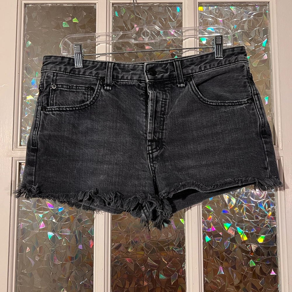 Free People FP Distressed Black Denim Shorts